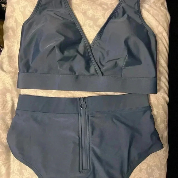 Sculpt Crossover Bralette & High Waist Bikini Set - Large ( Blue Color) - Picture 4 of 6